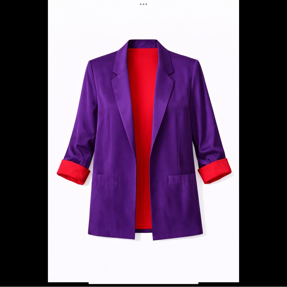 Vibrant Silk Purple Blazer with Red Highlights